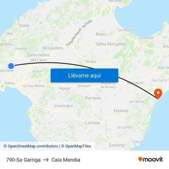 790-Sa Garriga to Cala Mendia map