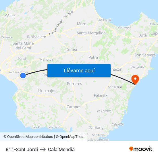811-Sant Jordi to Cala Mendia map
