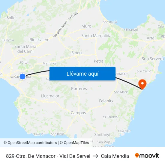 829-Ctra. De Manacor - Vial De Servei to Cala Mendia map