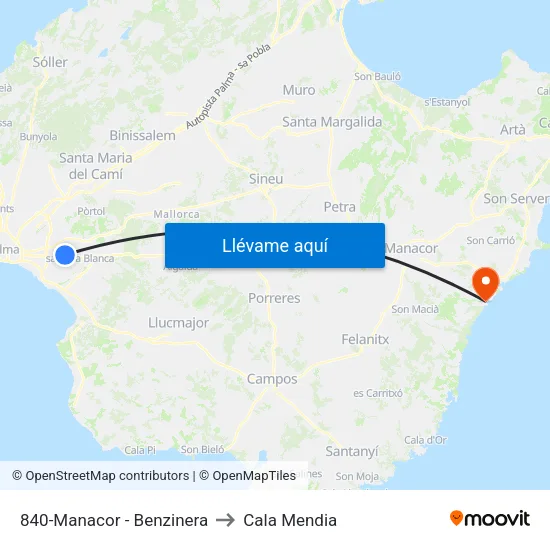 840-Manacor - Benzinera to Cala Mendia map