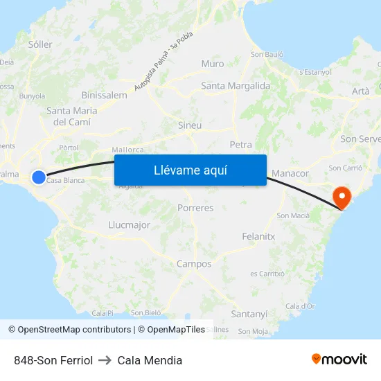 848-Son Ferriol to Cala Mendia map