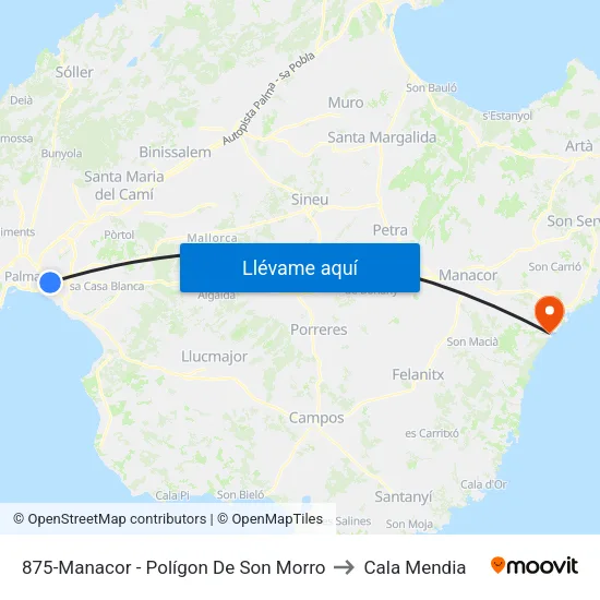 875-Manacor - Polígon De Son Morro to Cala Mendia map