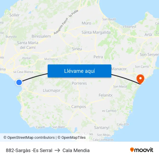 882-Sargàs -Es Serral to Cala Mendia map