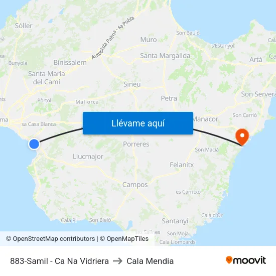 883-Samil - Ca Na Vidriera to Cala Mendia map