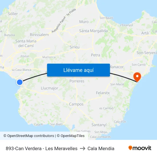 893-Can Verdera - Les Meravelles to Cala Mendia map