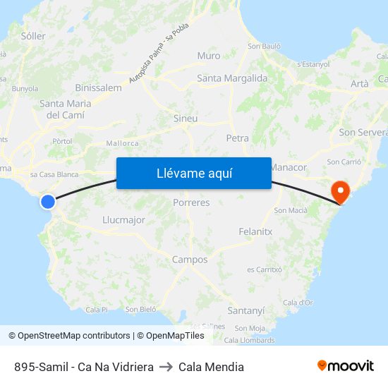 895-Samil - Ca Na Vidriera to Cala Mendia map