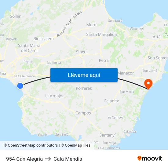 954-Can Alegria to Cala Mendia map