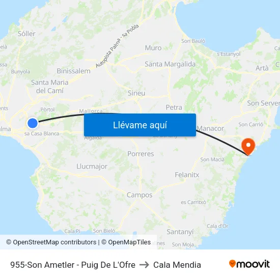 955-Son Ametler - Puig De L'Ofre to Cala Mendia map