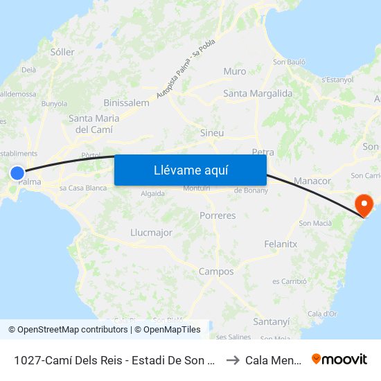 1027-Camí Dels Reis - Estadi De Son Moix to Cala Mendia map