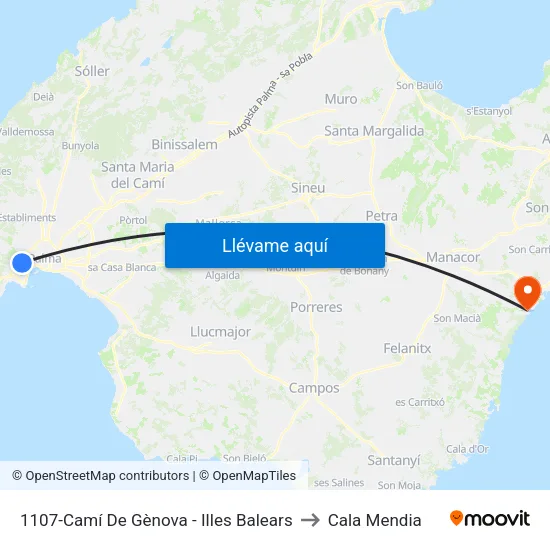 1107-Camí De Gènova - Illes Balears to Cala Mendia map