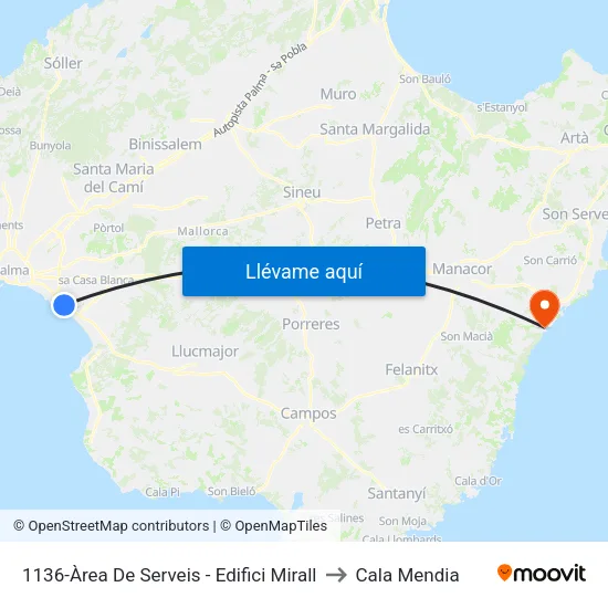 1136-Àrea De Serveis - Edifici Mirall to Cala Mendia map