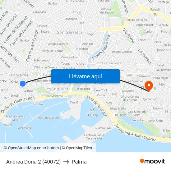 Andrea Doria 2 (40072) to Palma map
