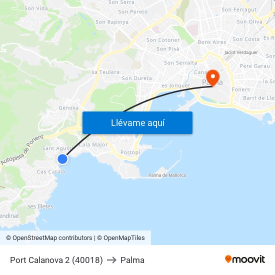 Port Calanova 2 (40018) to Palma map