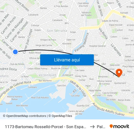 1173-Bartomeu Rosselló-Porcel - Son Espanyolet to Palma map