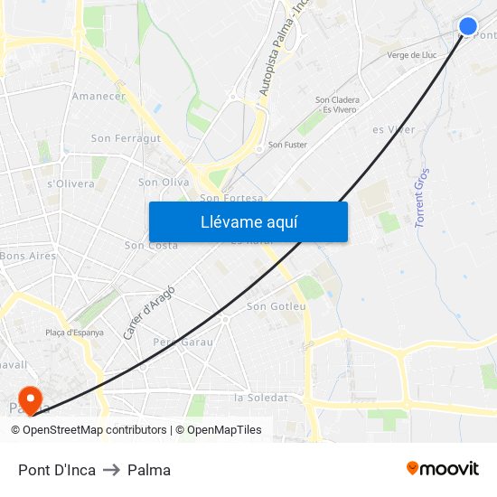 Pont D'Inca to Palma map