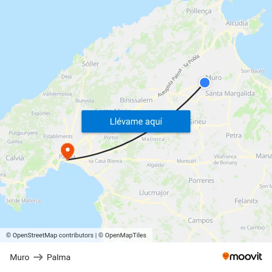 Muro to Palma map