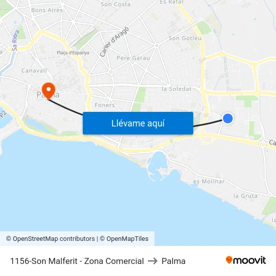 1156-Son Malferit - Zona Comercial to Palma map