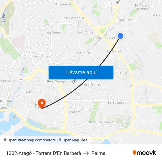 1302-Aragó - Torrent D'En Barberà to Palma map