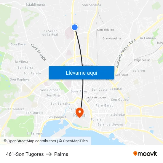 461-Son Tugores to Palma map