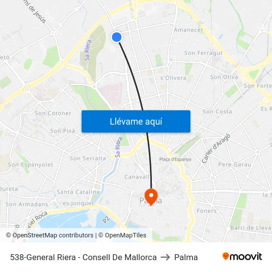 538-General Riera - Consell De Mallorca to Palma map