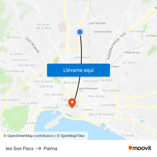 Ies Son Pacs to Palma map