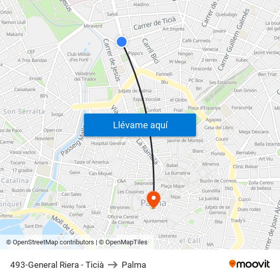 493-General Riera - Ticià to Palma map