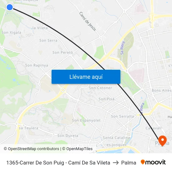 1365-Carrer De Son Puig - Camí De Sa Vileta to Palma map