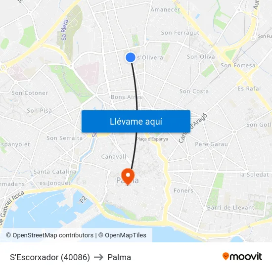 S'Escorxador (40086) to Palma map