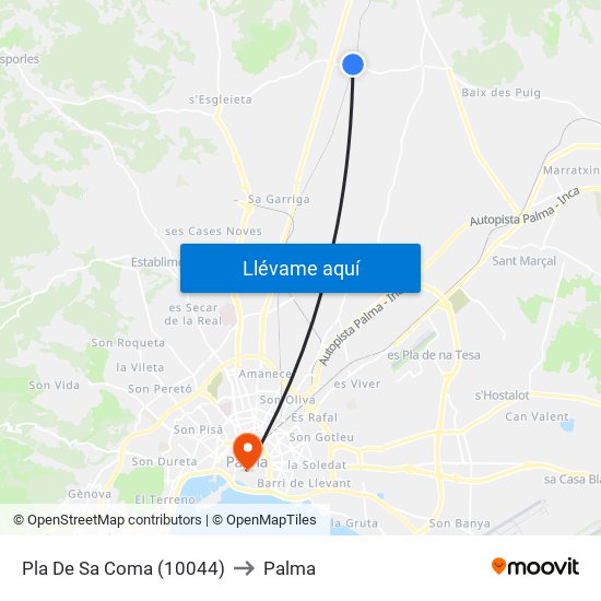 Pla De Sa Coma (10044) to Palma map