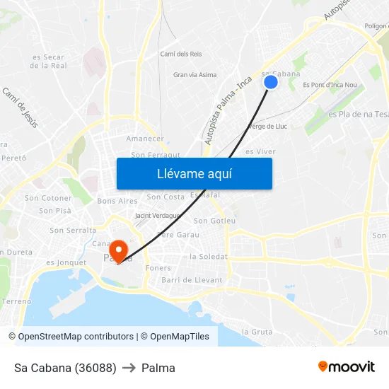 Sa Cabana (36088) to Palma map