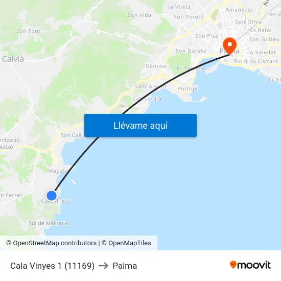 Cala Vinyes 1 (11169) to Palma map