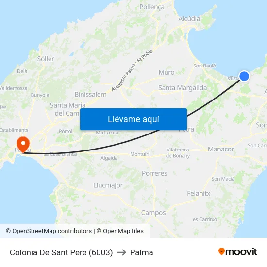 Colònia De Sant Pere (6003) to Palma map