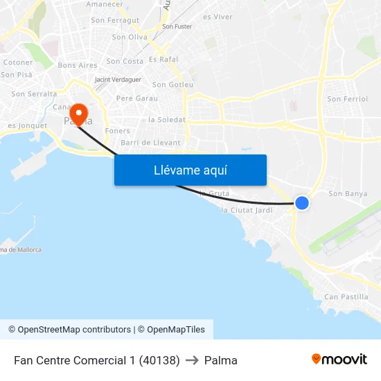 Fan Centre Comercial 1 (40138) to Palma map