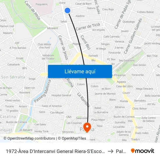 1972-Àrea D'Intercanvi General Riera-S'Escorxador to Palma map