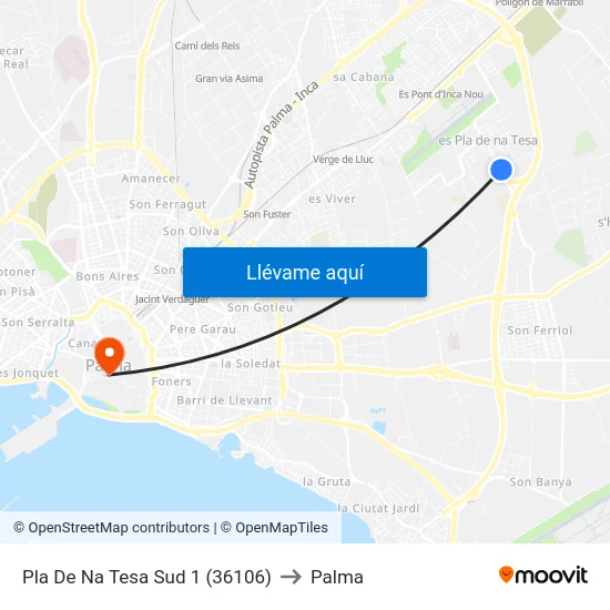 Pla De Na Tesa Sud 1 (36106) to Palma map