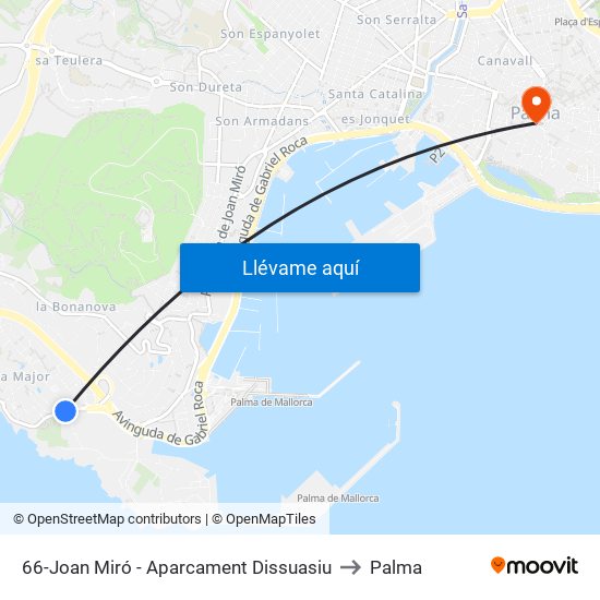 66-Joan Miró - Aparcament Dissuasiu to Palma map