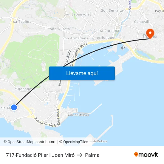 717-Fundació Pilar I Joan Miró to Palma map