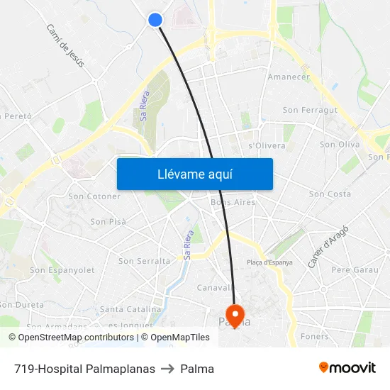 719-Hospital Palmaplanas to Palma map