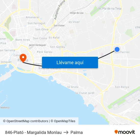 846-Plató - Margalida Monlau to Palma map