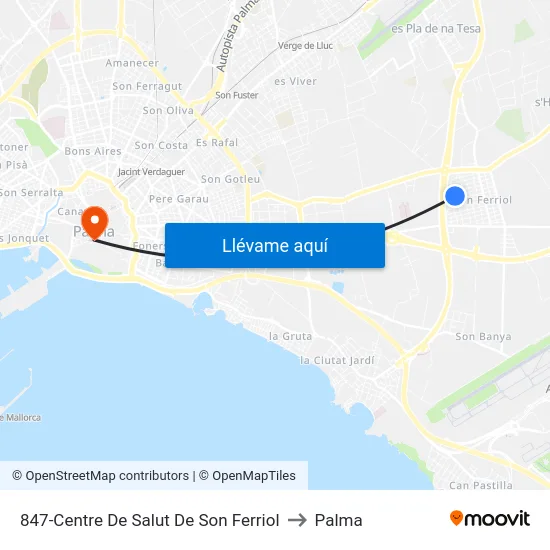 847-Centre De Salut De Son Ferriol to Palma map