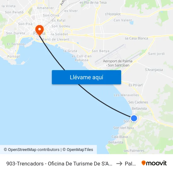 903-Trencadors - Oficina De Turisme De S'Arenal to Palma map