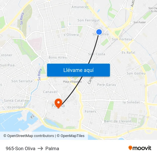 965-Son Oliva to Palma map