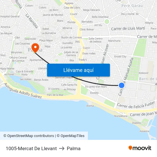 1005-Mercat De Llevant to Palma map