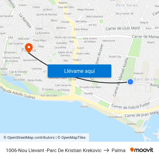 1006-Nou Llevant -Parc De Kristian Krekovic to Palma map