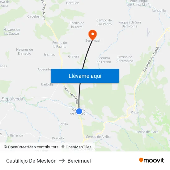 Castillejo De Mesleón to Bercimuel map