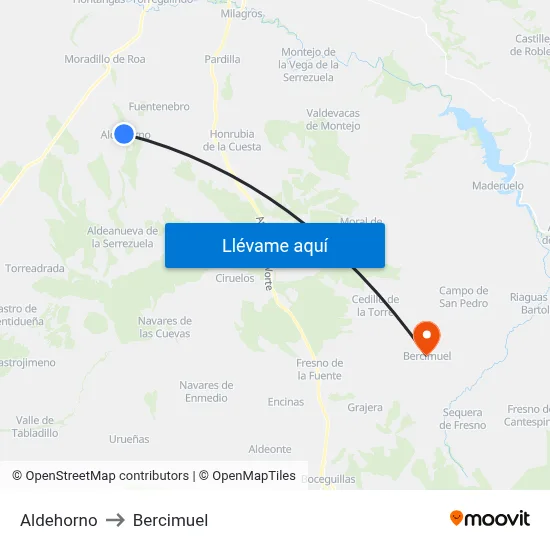Aldehorno to Bercimuel map
