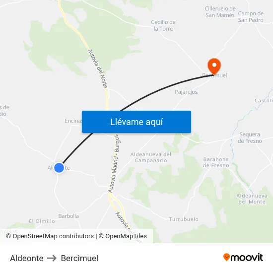 Aldeonte to Bercimuel map