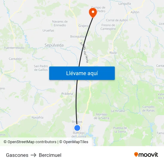 Gascones to Bercimuel map