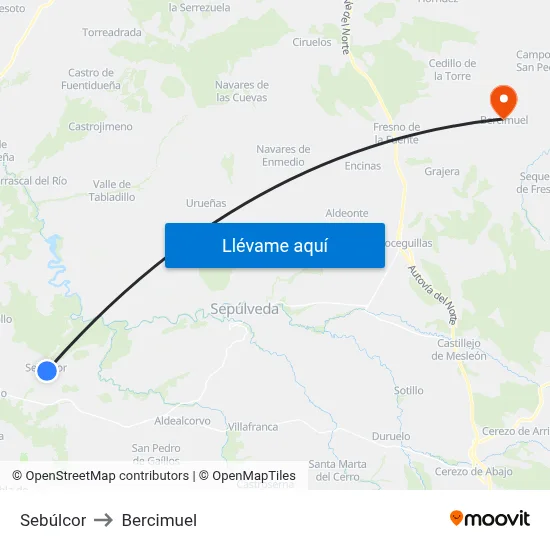 Sebúlcor to Bercimuel map