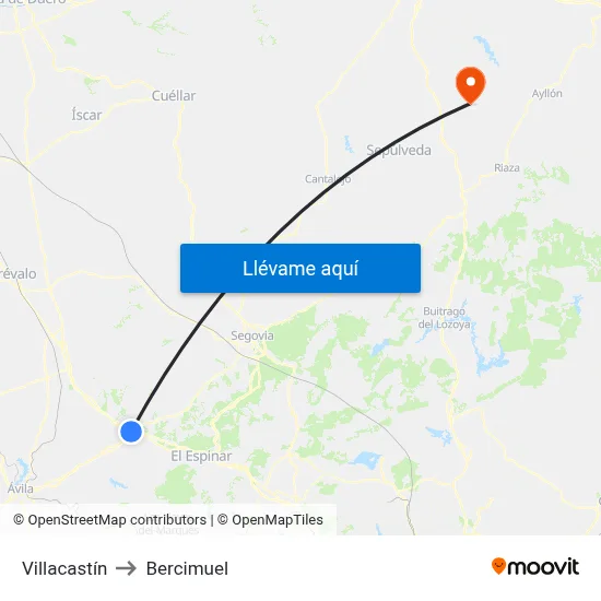 Villacastín to Bercimuel map